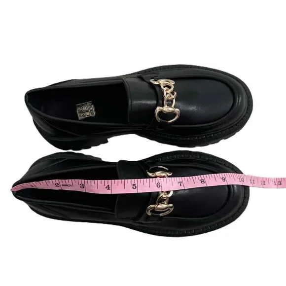 Lug Sole Loafers Black Gold Chain Embellished Chunky Sole Polished NWOT Size 40 - Picture 10 of 10